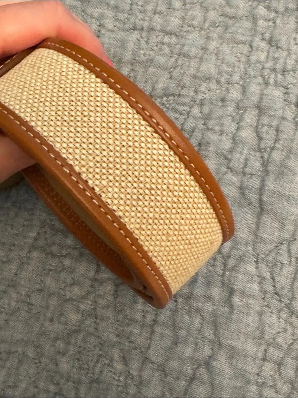 Ann Taylor Canvas Belt with Tan Leather Trim